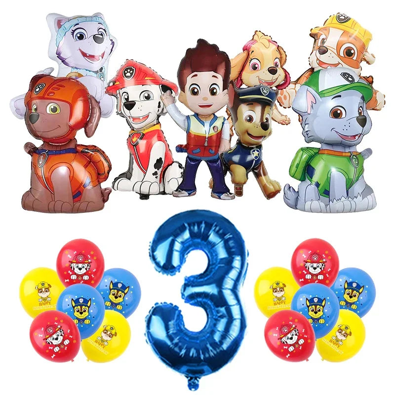Kids Birthday Party Balloon Set with Foil Latex & Number Balloon - Paw Patrol Theme