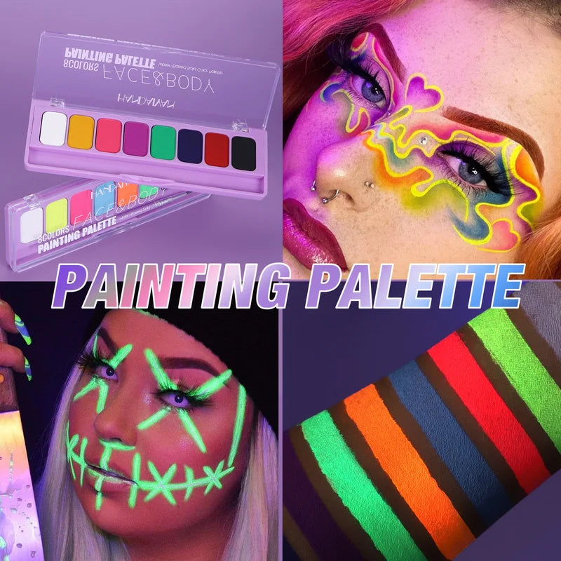 8-Color Fluorescent UV Face & Body Paint Palette for Halloween Party Cosplay
