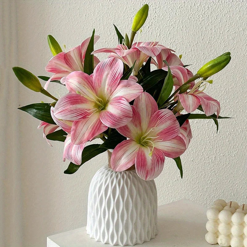 Artificial Lily Flowers - Faux Indoor & Outdoor Decor, 3 Heads