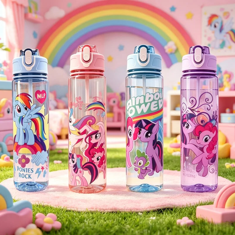 Cute Cartoon Water Bottle with Straw Leak-Proof Reusable Drink Container for Kids and Adults