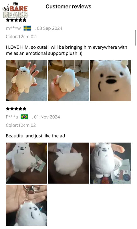 12cm Cartoon Plush Keychain - We Bare Bears Pendant for School Bags & Gifts