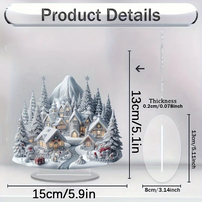 2D Acrylic Christmas Snowhouse & Reindeer Scene Home Decor Ornaments Festive Gift