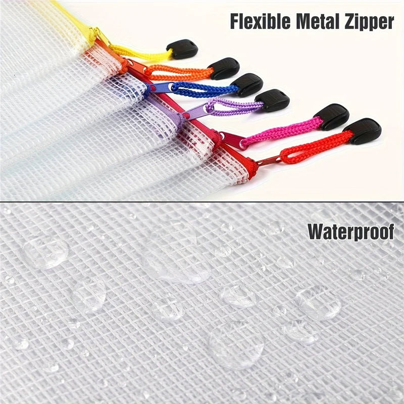 16PCS Waterproof Mesh Zipper Bags Travel Document Organizer Office Supplies
