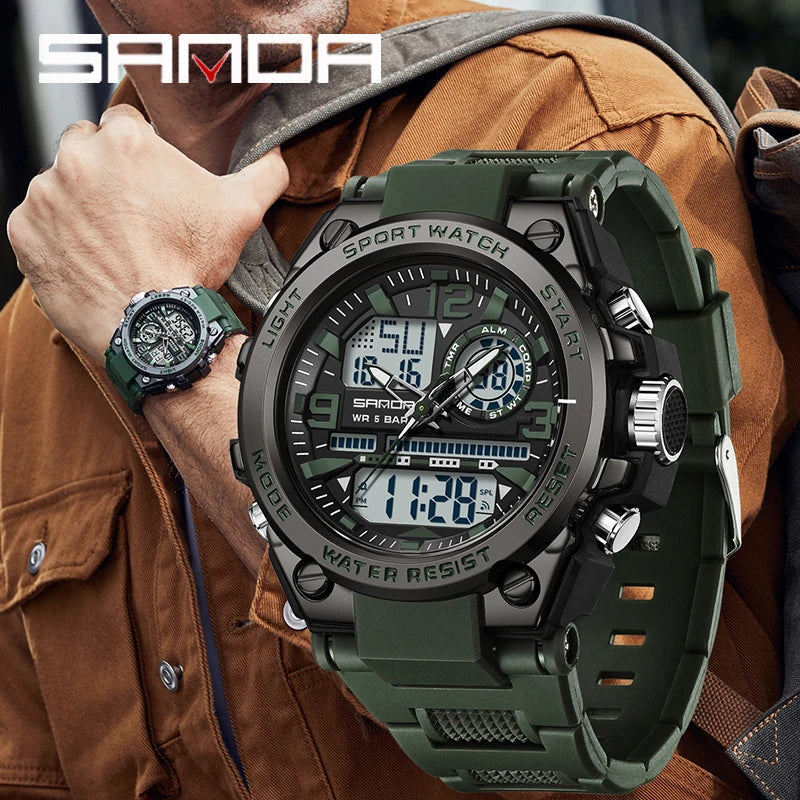 Men's Digital Sports Watch Dual Display Waterproof Quartz Military Watch