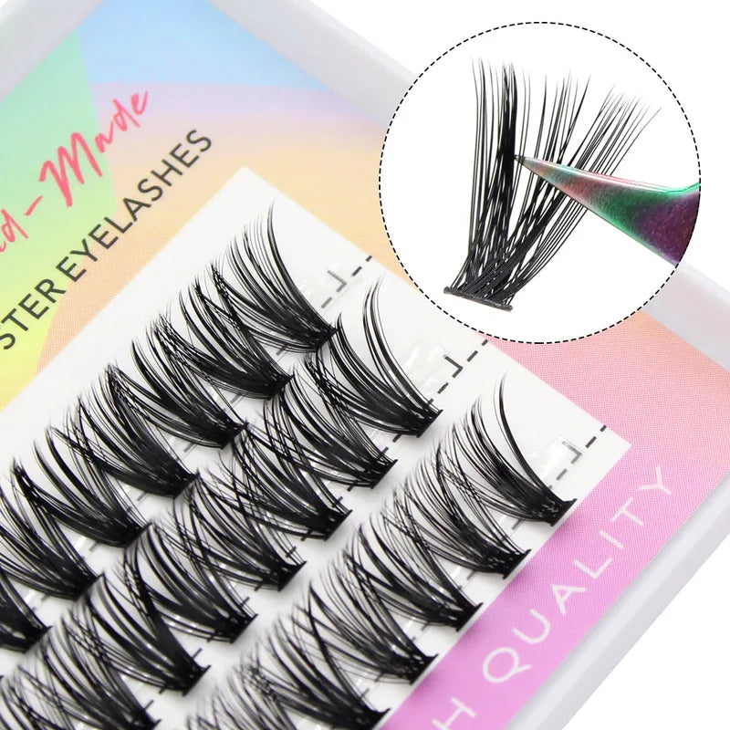 Premium Silk Cluster Eyelash Extensions - Natural Long 3D Volume Fake Lashes