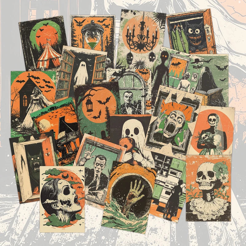 20pcs Spooky Skeletons Halloween Postcards Wall Art Decorations Gift Set