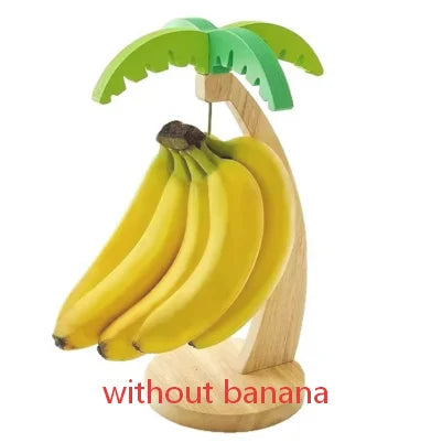 Hanging Wooden Banana Rack with Leaf Decor - Fruit Storage Shelf for Kitchen