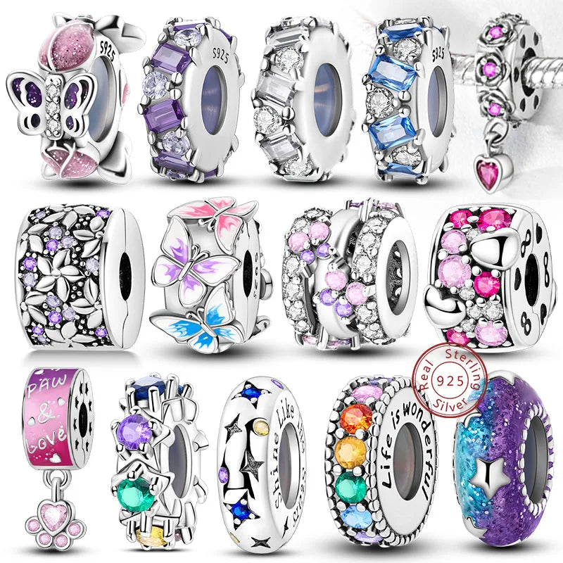 Sterling Silver Bead Charms for Bracelets DIY Jewelry Spacer Beads for Women