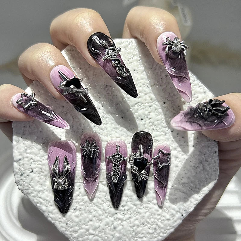 Y2K Halloween Fake Nails Set - 10 Pairs Detachable Press-On Nails for Spooky & Stylish Manicure