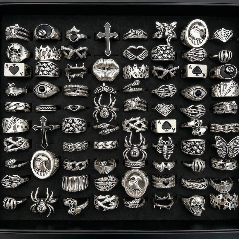 Vintage Gothic Punk Skull Butterfly Ring Set for Women and Men - Retro Jewelry Party Gift