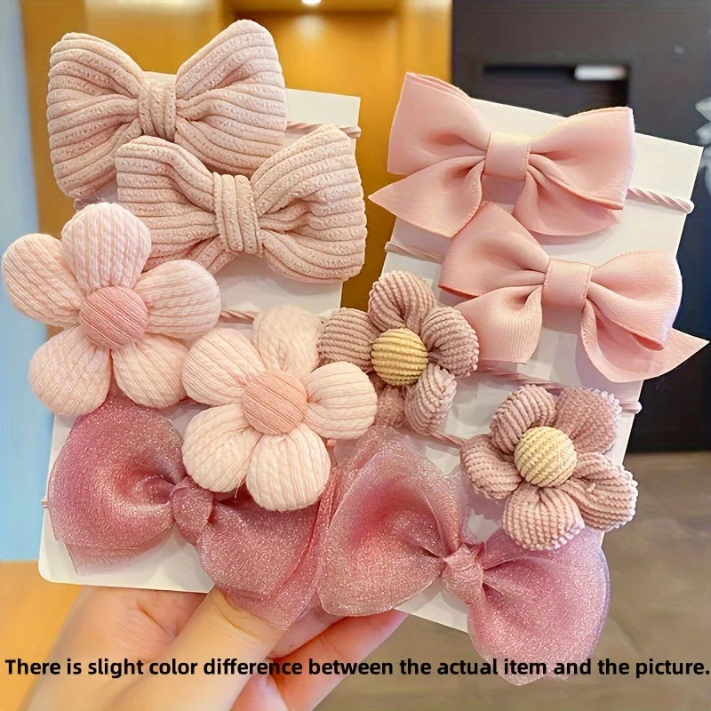 Cute Bow Flower Hair Ties Set - Strong Elastic Ponytail Holders 10 pcs