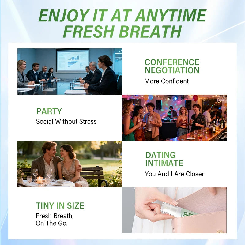 Portable Alcohol-Free Breath Spray with Mint, Peach & Grape Flavors - Instant Fresh Breath