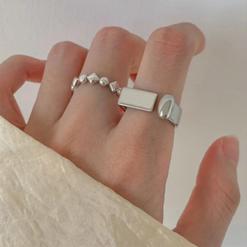 Sterling Silver Geometric Open Ring for Women Girls - Trendy Unique Jewelry