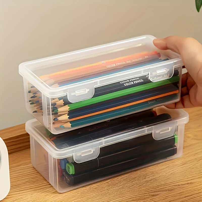 Large Clear Plastic Storage Boxes with Hinged Lids for Jewelry Office Organization