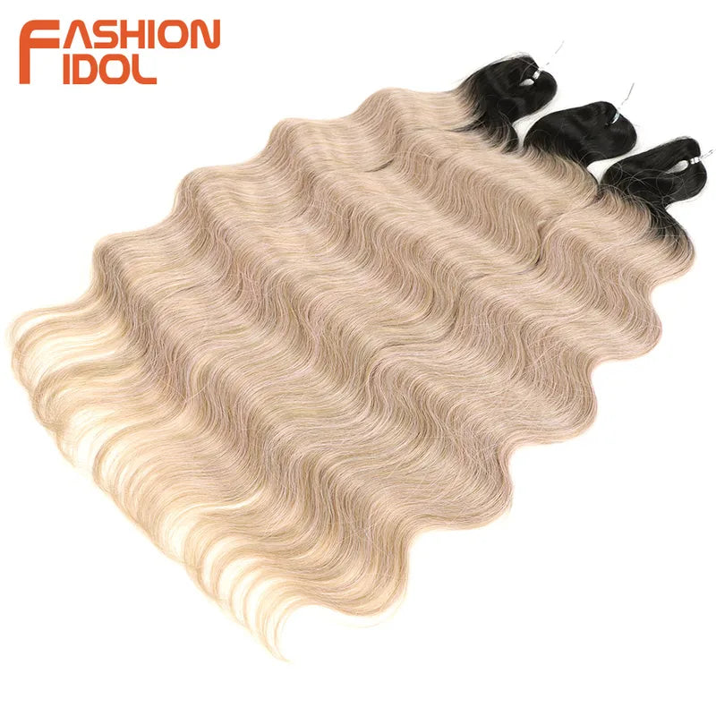 Long Synthetic Body Wave Crochet Hair Extensions - 24 Inch Ombre & Wavy Ponytail