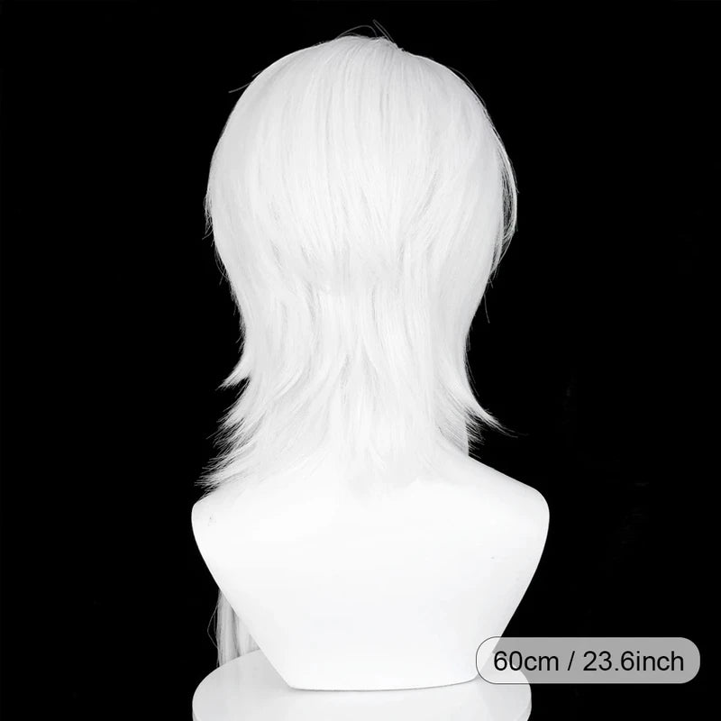 Synthetic White Straight Wig with Side Part for Cosplay & Themed Parties