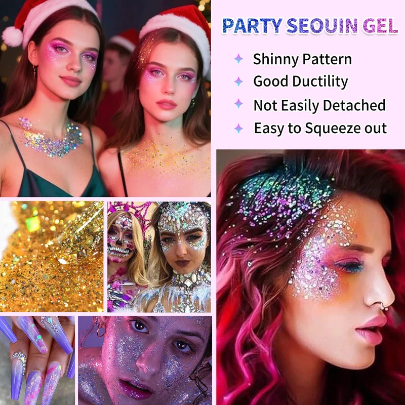 10 Piece Body Glitter Gel Set - Carnival Face & Hair Shine Cosmetics