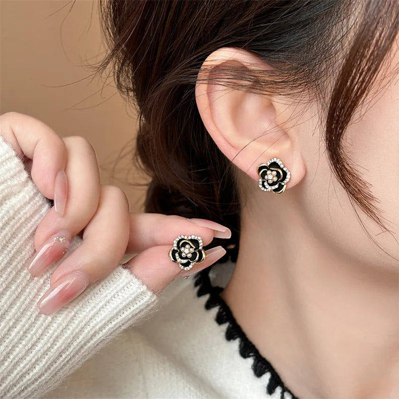 Dripping Zircon Pearl Flower Earrings for Women - Trendy Stud Jewelry