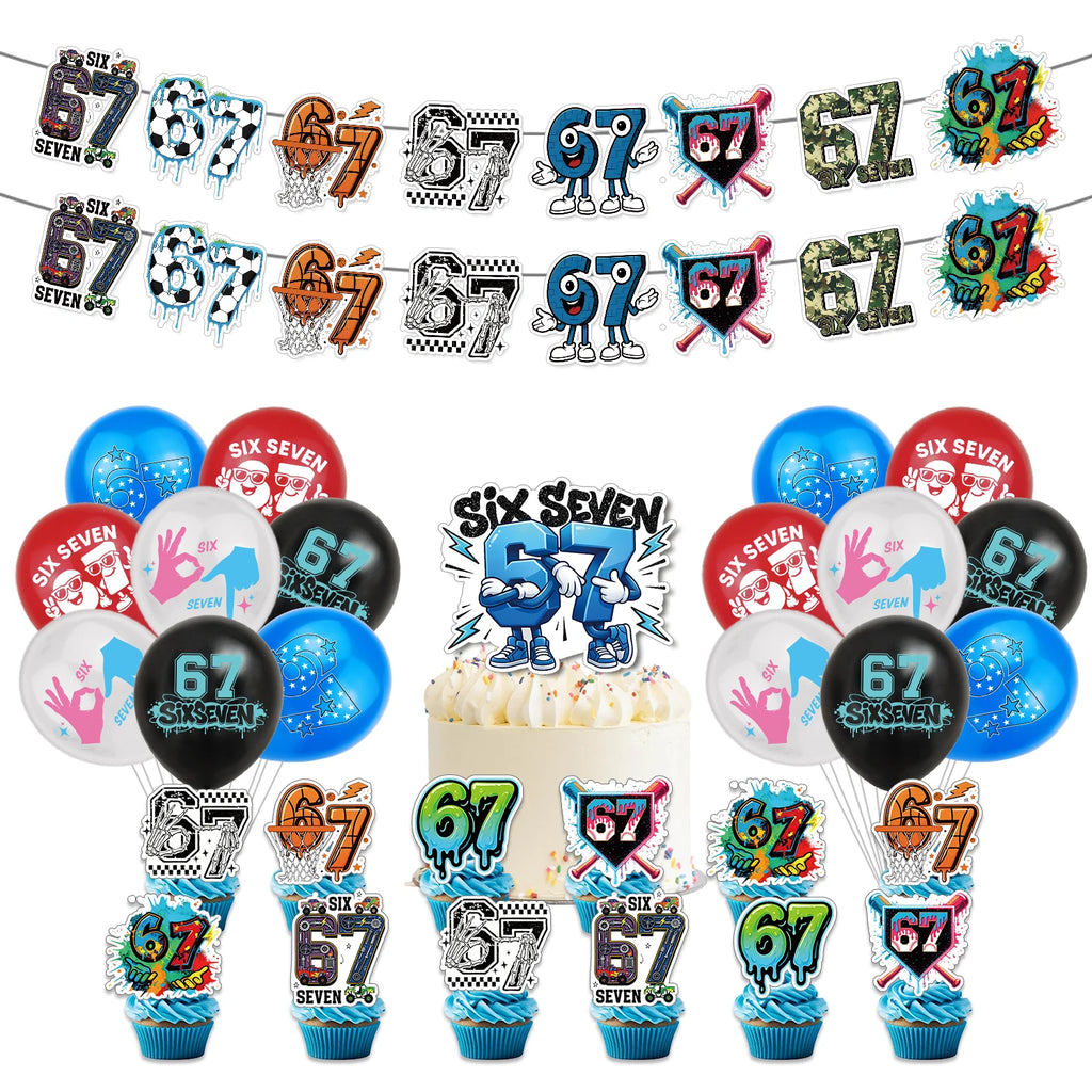 67 Meme Themed Party Decorations Set with Banner Cake Topper Balloons