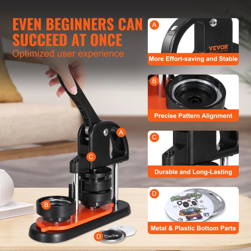 Button Maker Kit with 25/32/58 Pin Press and Ergonomic Handle - Craft & DIY Badge Maker