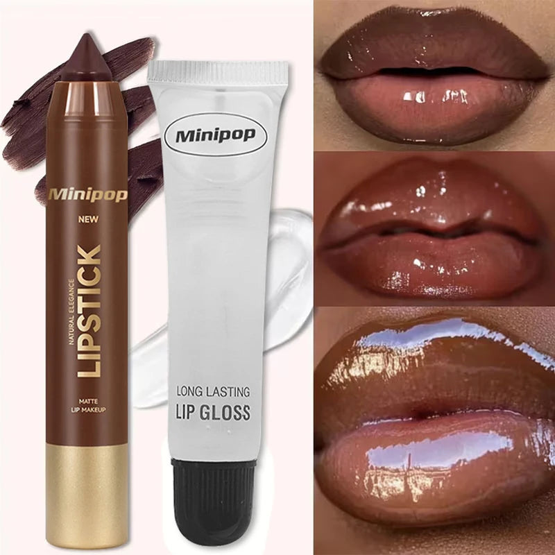 Lip Gloss and Lip Oil Set - Waterproof Matte Lip Liner & Gloss for Women