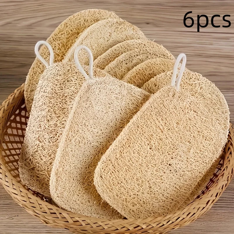 6PCS Dual-Layer Loofah Sponge Set for Exfoliating and Massage - Bath & Kitchen