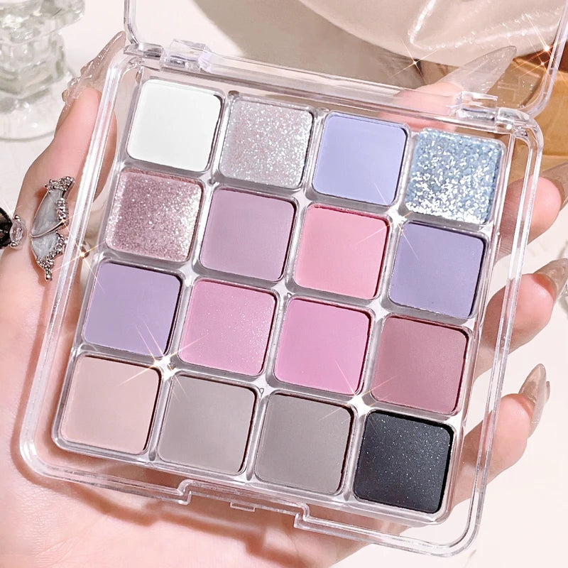 16-Color Sunset Magic Eye Shadow Palette with Pearl & Matte Finishes - Earth Tones