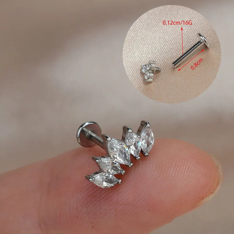 Titanium Steel CZ Leaf Bee Lip Helix Tragus Cartilage Piercing Jewelry