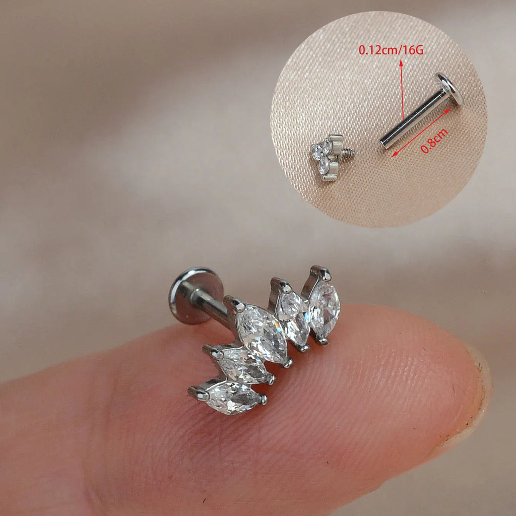 Titanium Steel CZ Leaf Bee Lip Helix Tragus Cartilage Piercing Jewelry
