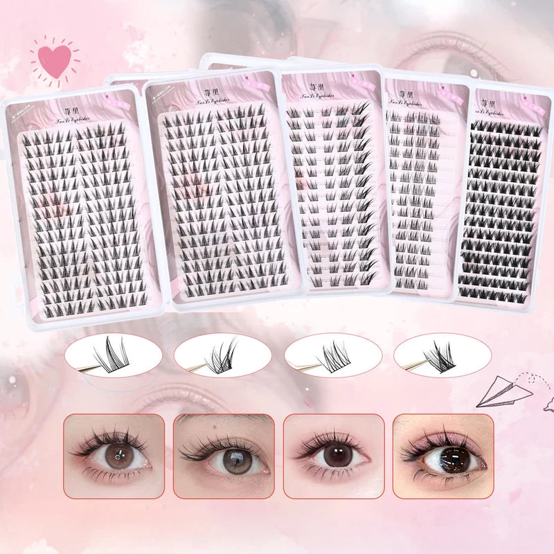 Dense False Eyelash Clusters 8-12mm Natural Volume for DIY Lash Extensions