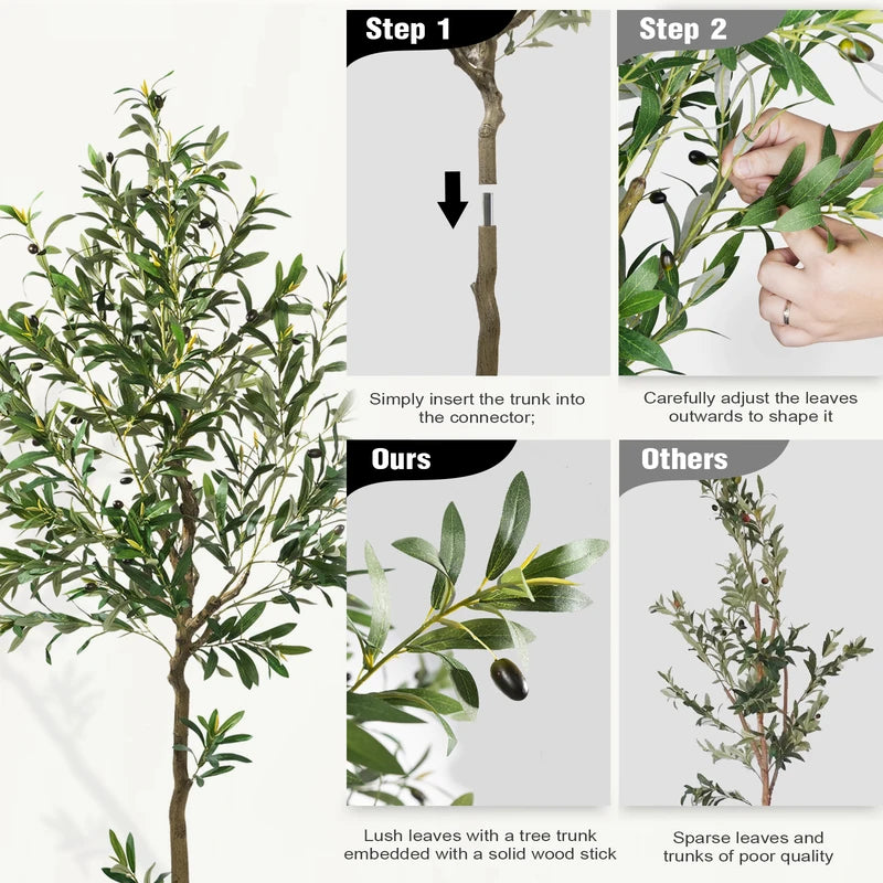 Artificial Olive Tree with Natural Wood Trunk - Lifelike Indoor Faux Tree in Various Heights