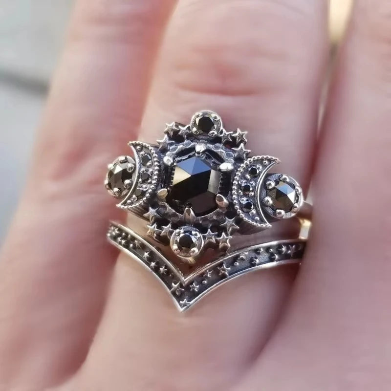 Star Moon Shape Women's Stackable Ring Set - Delicate Islamic Jewelry