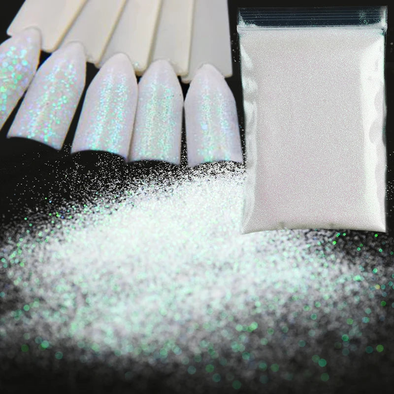 10g Shining Nail Glitter Powder for Nail Art & Decorations - Candy Coat Effect, White & Black Variants