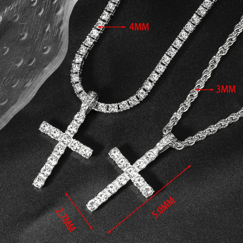 Hip Hop Cross Pendant Necklace Chain Men Women Sparkling Zircon Jewelry