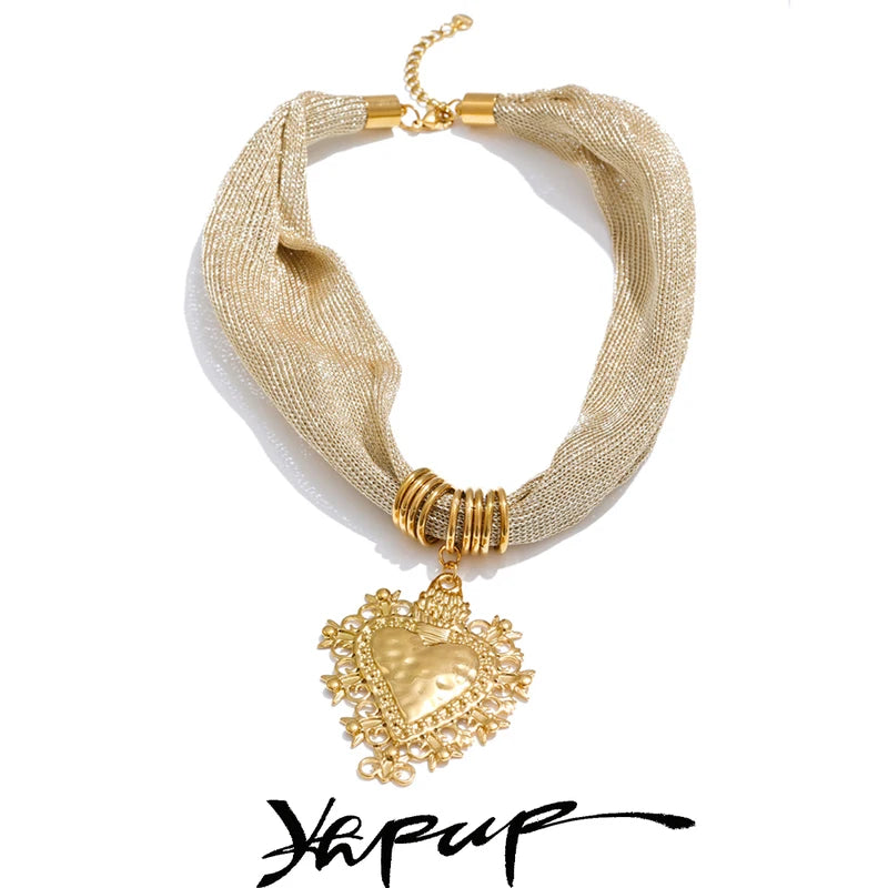 Heart Pendant Necklace for Women - Polyester Chain Jewelry Autumn Winter 2025