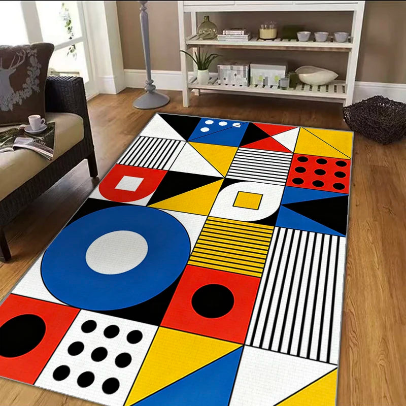 Geometric Crystal Flocking Non-Slip Floor Rug for Living Room Bedroom Kitchen
