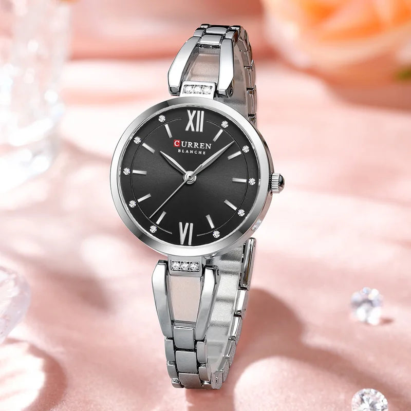 Casual Vintage Ladies Watch with Stainless Steel Dial and Adjustable Band