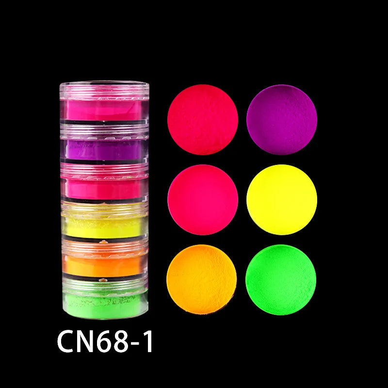 Neon Nail Art Powder Set 12 Pots Fluorescent Glitter for Manicure & Body