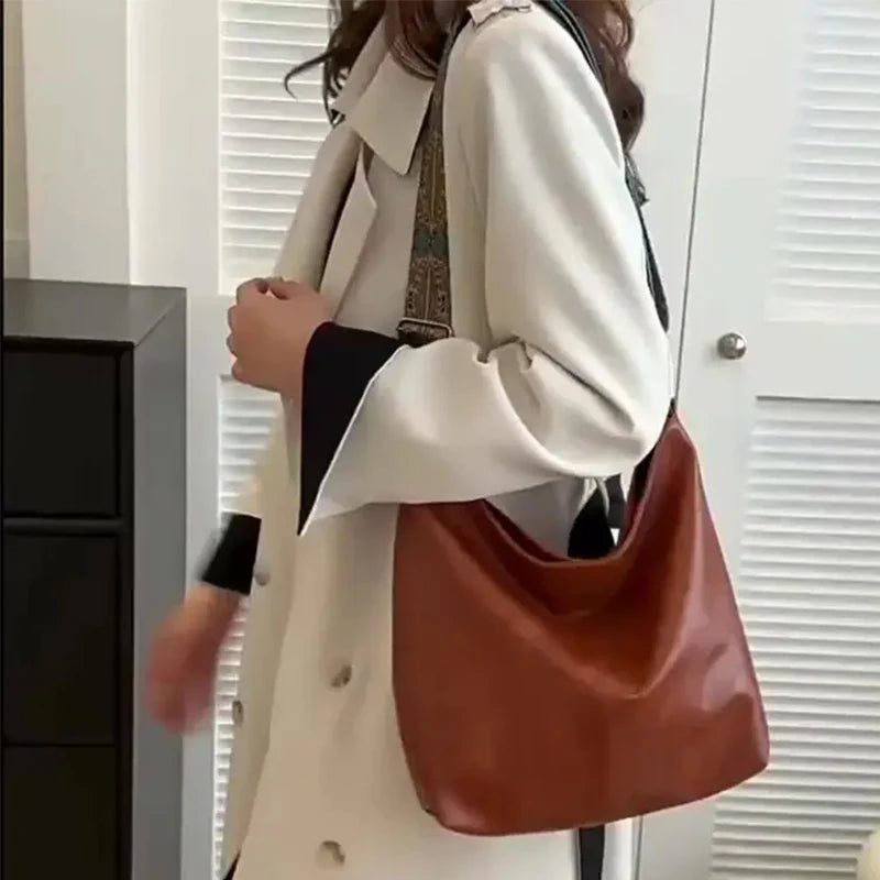 Women's Solid Color Tote Bag with Zipper Shoulder Strap - Casual Versatile Daily Carryall