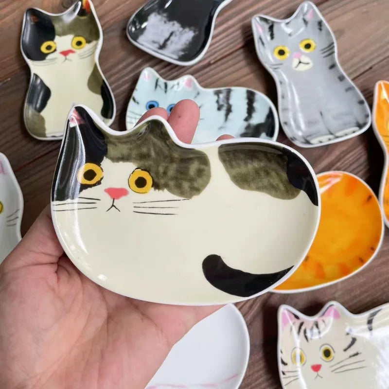 Cute Cat Face Ceramic Sauce Dish Small Tableware for Kitchen Home