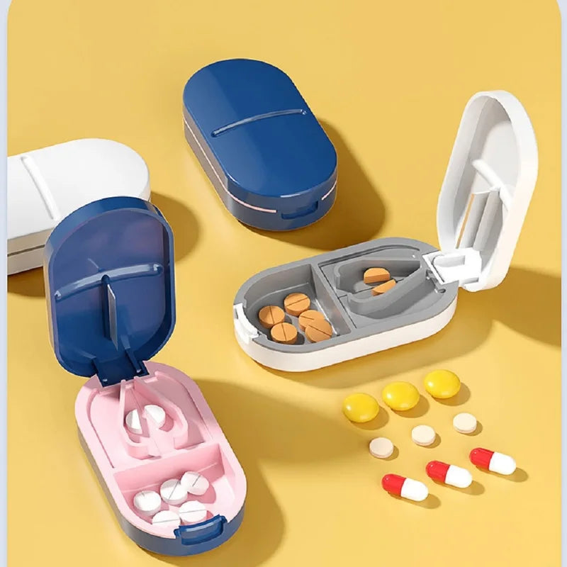 Portable Pill Cutter with Storage Box Adjustable Stainless Steel Blade