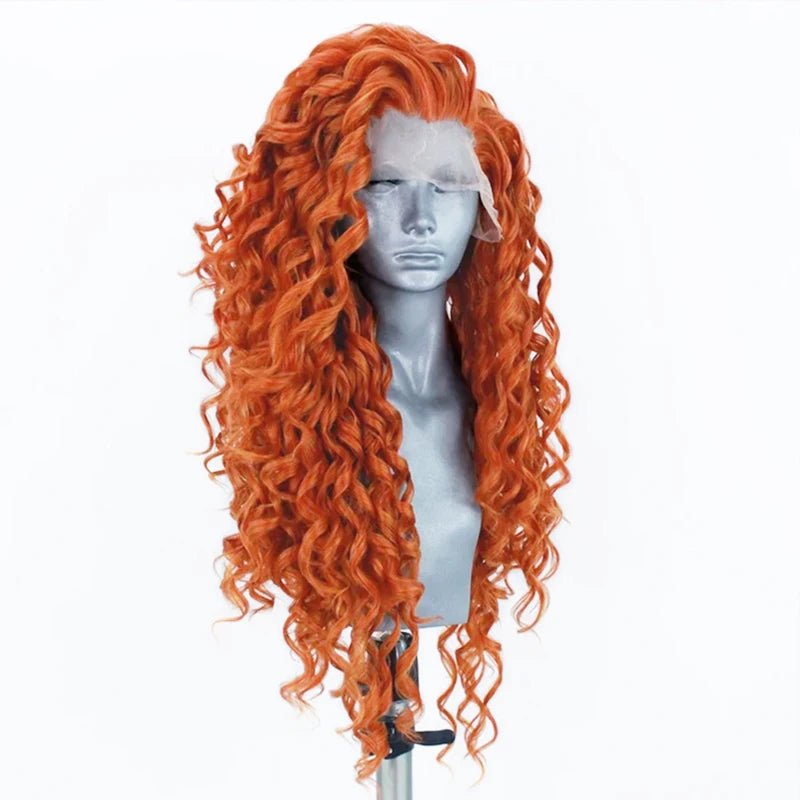 Orange Lace Front Wigs for Women Curly Synthetic Heat Resistant Hair Cosplay