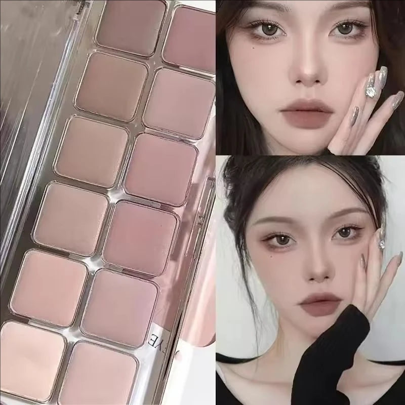 12-Color Eyeshadow Palette with Matte & Shimmer Shades for Daily Makeup