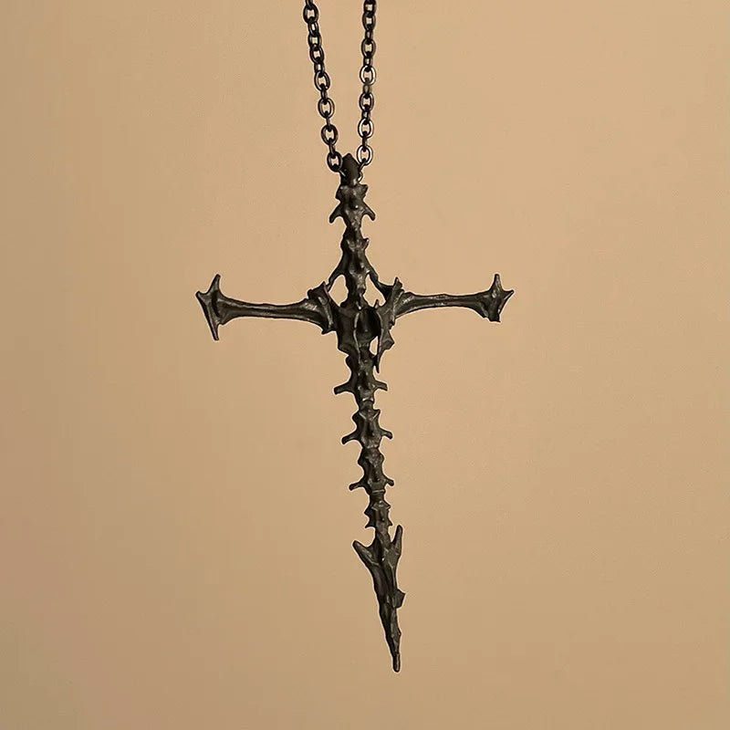 Diablo Skull Skeleton Cross Pendant Necklace Vintage Men's Jewelry