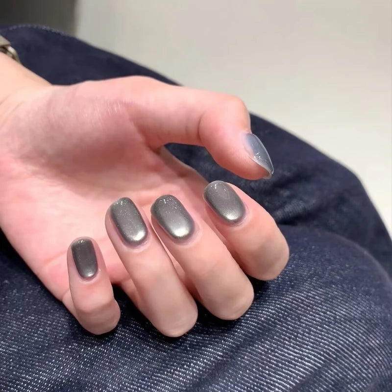 Smoky Ash Cat Eye Gel Nail Polish 10ML - Sparkling Grey Tone, Flattering & Trendy