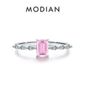 Sterling Silver Emerald Cut Pink Yellow Zirconia Ring for Women Wedding Jewelry