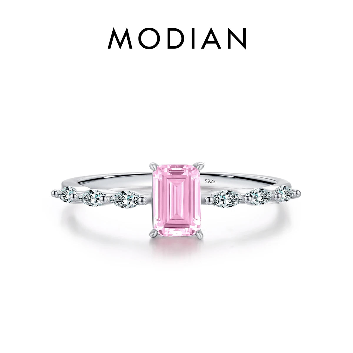 Sterling Silver Emerald Cut Pink Yellow Zirconia Ring for Women Wedding Jewelry