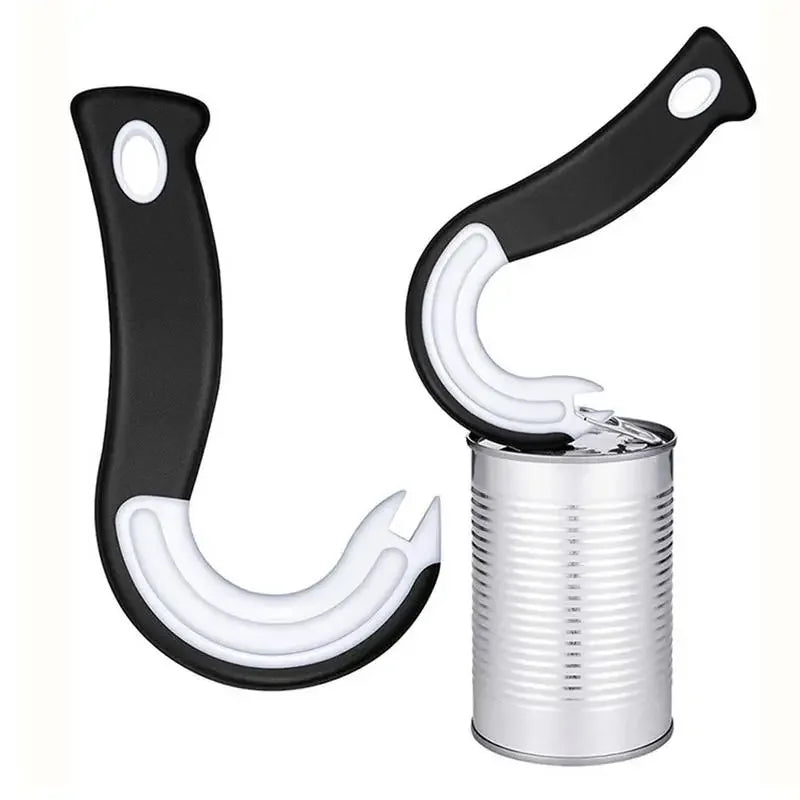 J-Shaped Can & Jar Opener - Non-Slip Grip Kitchen Tool for Cans Bottles