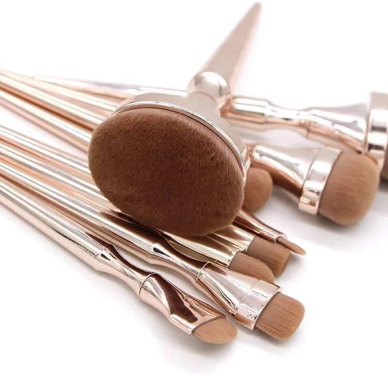 9-Piece Gold Handle Makeup Brush Set for Face Eye Powder Blush Foundation