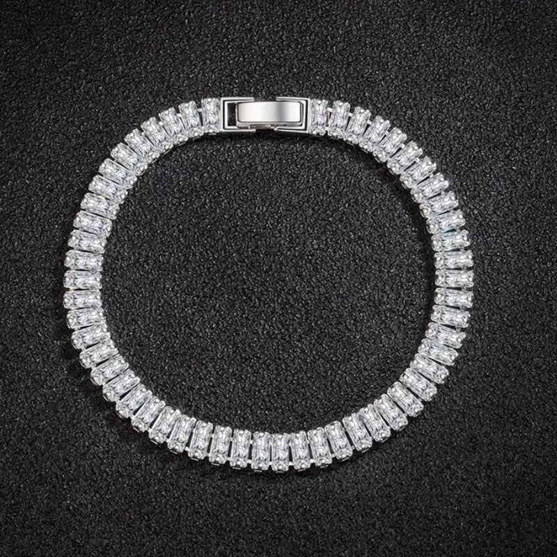 Sterling Silver Zircon Crystal Bracelet for Women Girl Engagement Wedding Jewelry